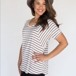 Heather Grey and White Stripe Love Top